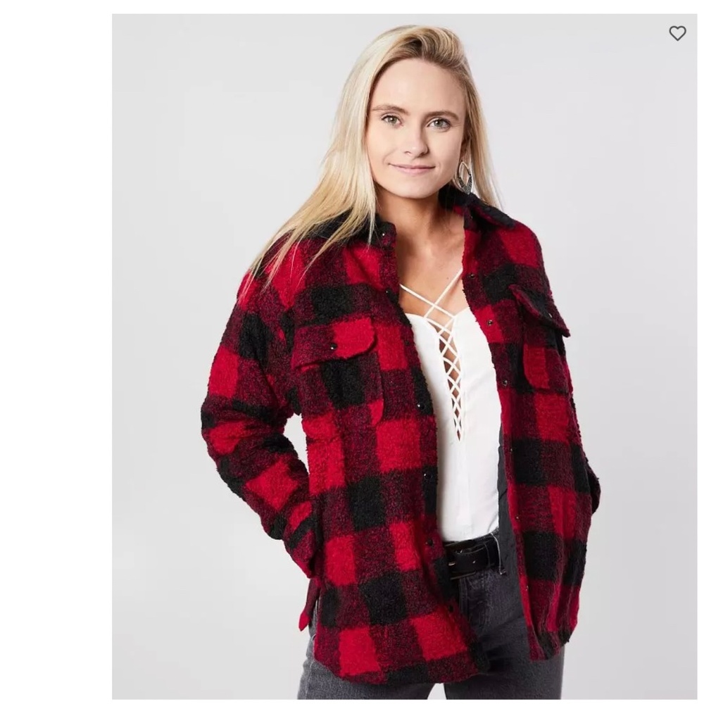 Miss Me Nubby Sherpa Buffalo Plaid Jacket Size Large